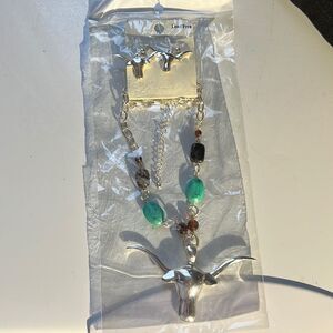 Lydia Collection Silvertone Longhorn Earrings and Necklace Set